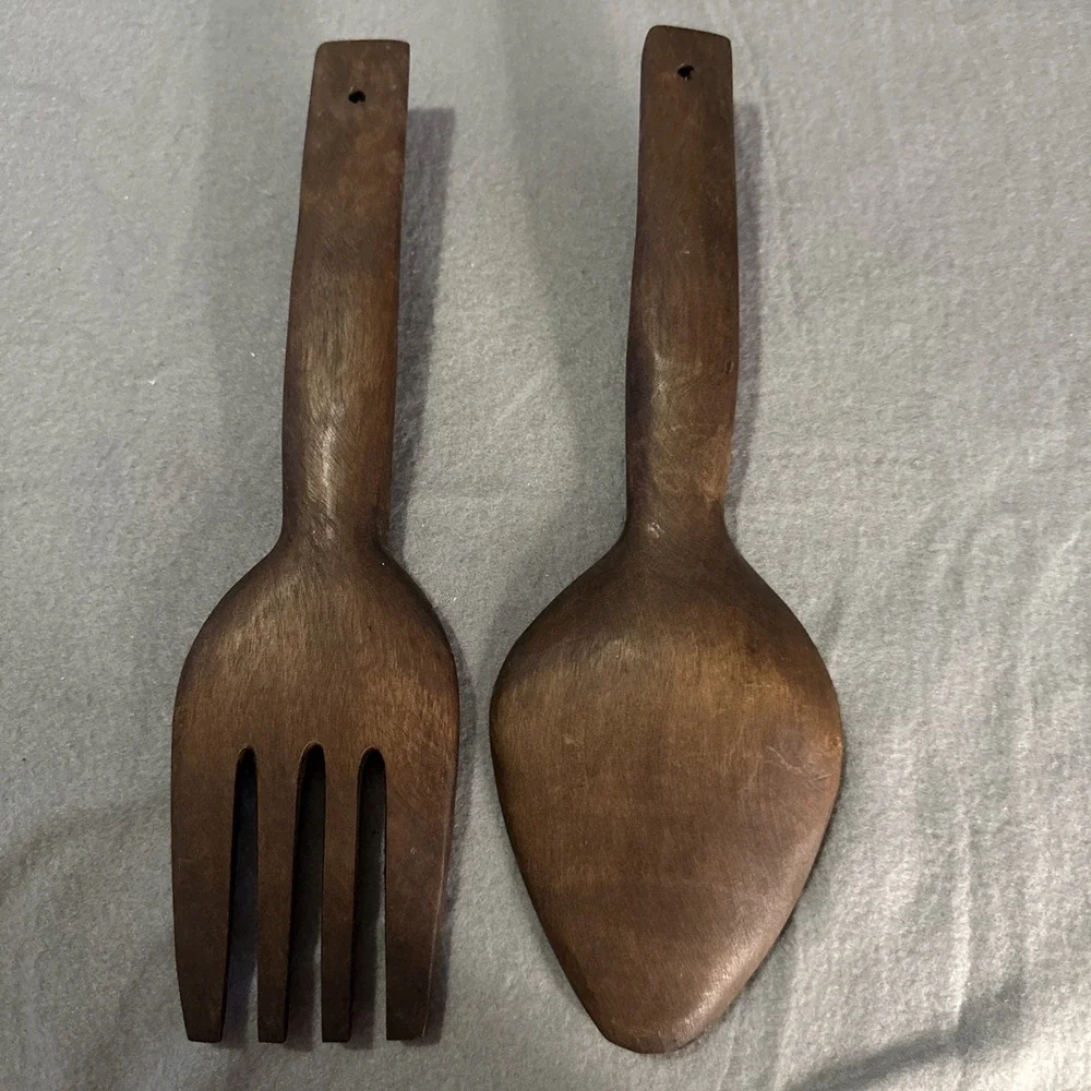 Vintage MCM Wall Hanging Large Wooden Spoon and Fork Set Totem 12